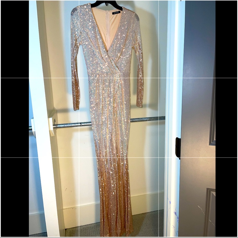 Rose gold long sleeve sequin dress